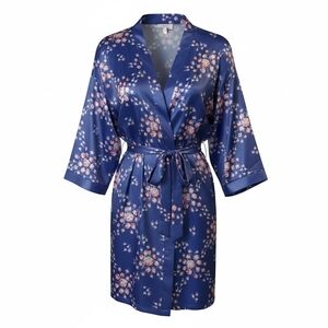 Morgan Lane X Floral Blue Women's Silky Robe Or Kimono